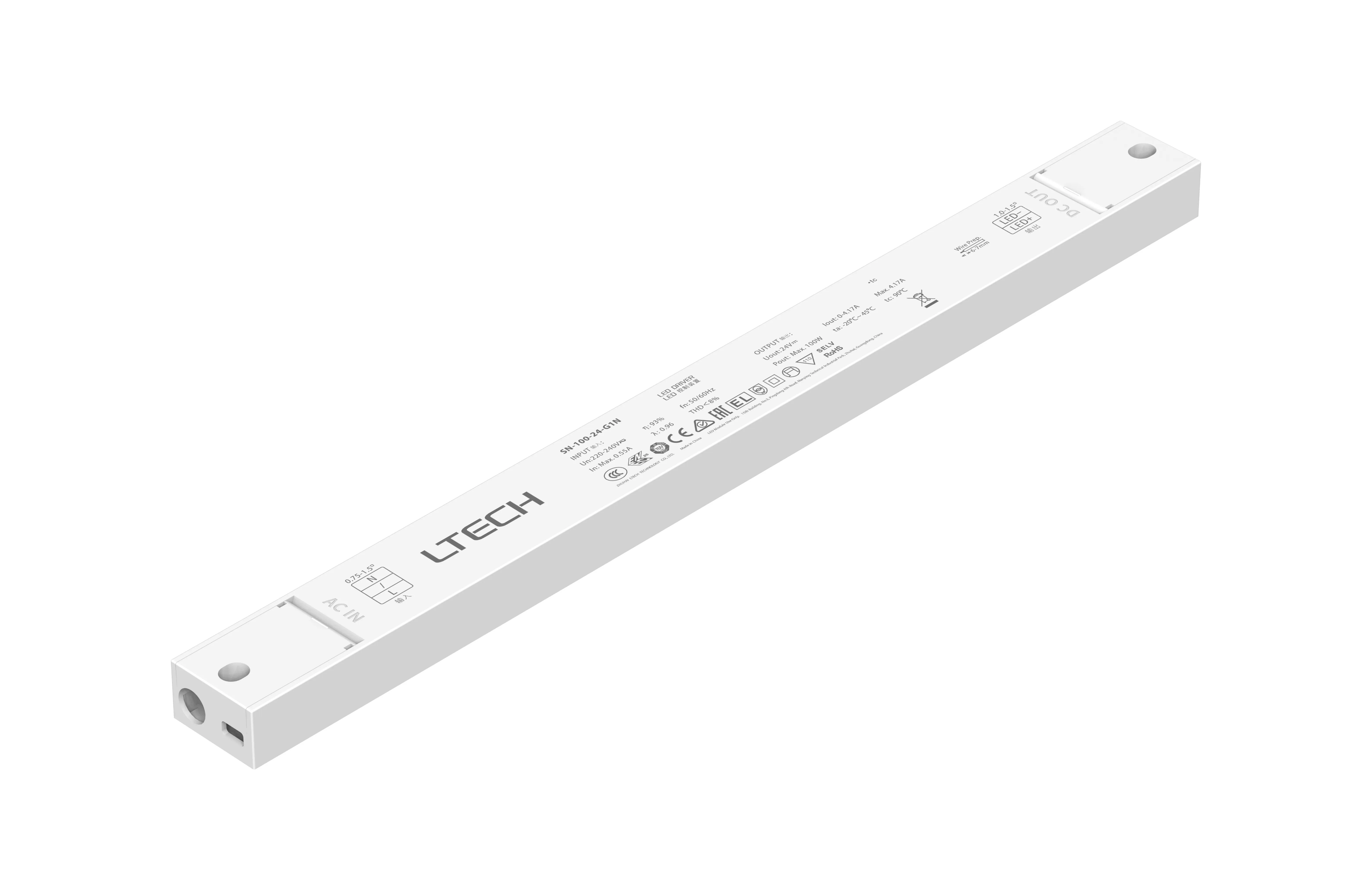 Intelligent Constant Voltage  LED Driver, ON/OFF, 100W, 24VDC 4.17A , 220-240Vac, IP20, 5yrs Warrenty.